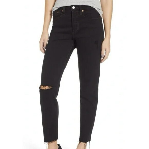 NWT Levi’s Wedgie High Rise Black Jeans Raw Hem Size 27 - Picture 1 of 7